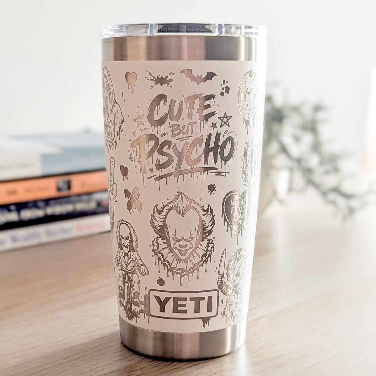 "Cute but Psyco" 360° Laser Engraved Tumbler - Halloween Gift for Horror Movie Fans - Genuine YETI