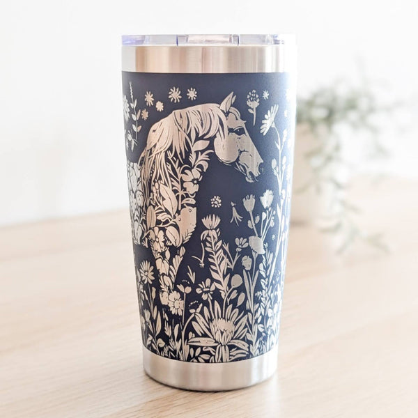 "Floral Horse" 360 Laser Engraved Tumbler - Premium Gift for Horse Lovers, Equestrians & Barn Managers - Classic Tumbler