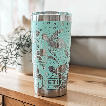 "Sea Turtles" 360° Laser Engraved Tumbler - Ocean Inspired Gift for Beach Lovers, Travelers & Marine Life Enthusiasts - Authentic YETI