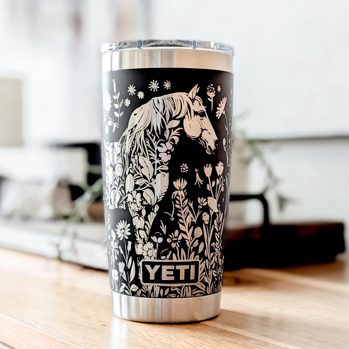 "Floral Horse" 360 Laser Engraved Tumbler - Premium Gift for Horse Lovers, Equestrians & Barn Managers - Authentic YETI