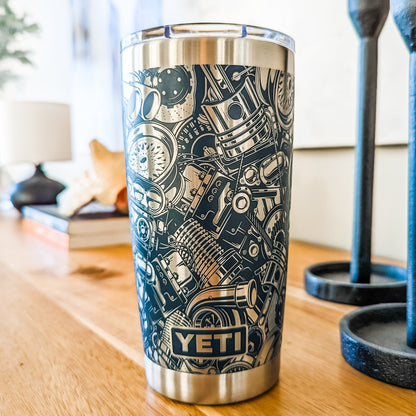 "Car Parts" 360 Laser Engraved Tumbler - Unique Gift for Car Guys, Mechanics & Gearheads - Authentic YETI