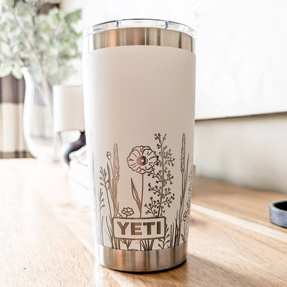 "Wildflowers" 360 Laser Engraved Tumbler - Floral Aesthetic Gift for Gardeners & Nature Lovers - Authentic YETI