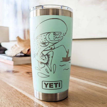 "Fishing" 360 Laser Engraved Tumbler - Unique Gift for Fisherman, Anglers & Bass Fishing Dads - Authentic YETI