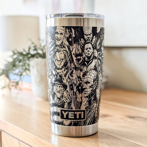Classic Horror Movie Villains 360 Laser Engraved Tumbler - Ultimate Gift for Slasher Fans & Movie Buffs - Authentic Yeti
