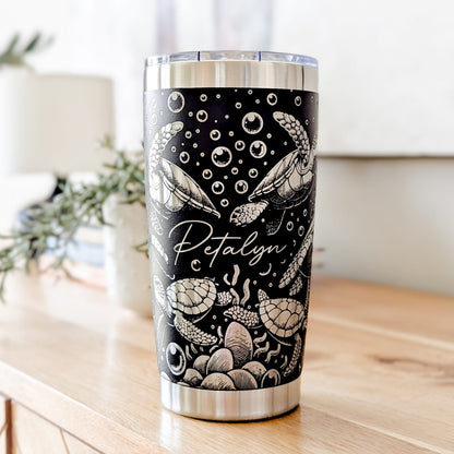 "Sea Turtles" 360° Laser Engraved Tumbler - Ocean Inspired Gift for Beach Lovers, Travelers & Marine Life Enthusiasts - Authentic YETI