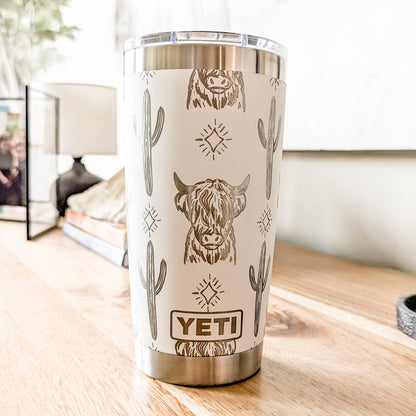 "Highland Cow" 360° Laser Engraved Tumbler - Rustic Farmhouse Gift for Highland Cow Lovers & Country Aesthetic - Authentic YETI