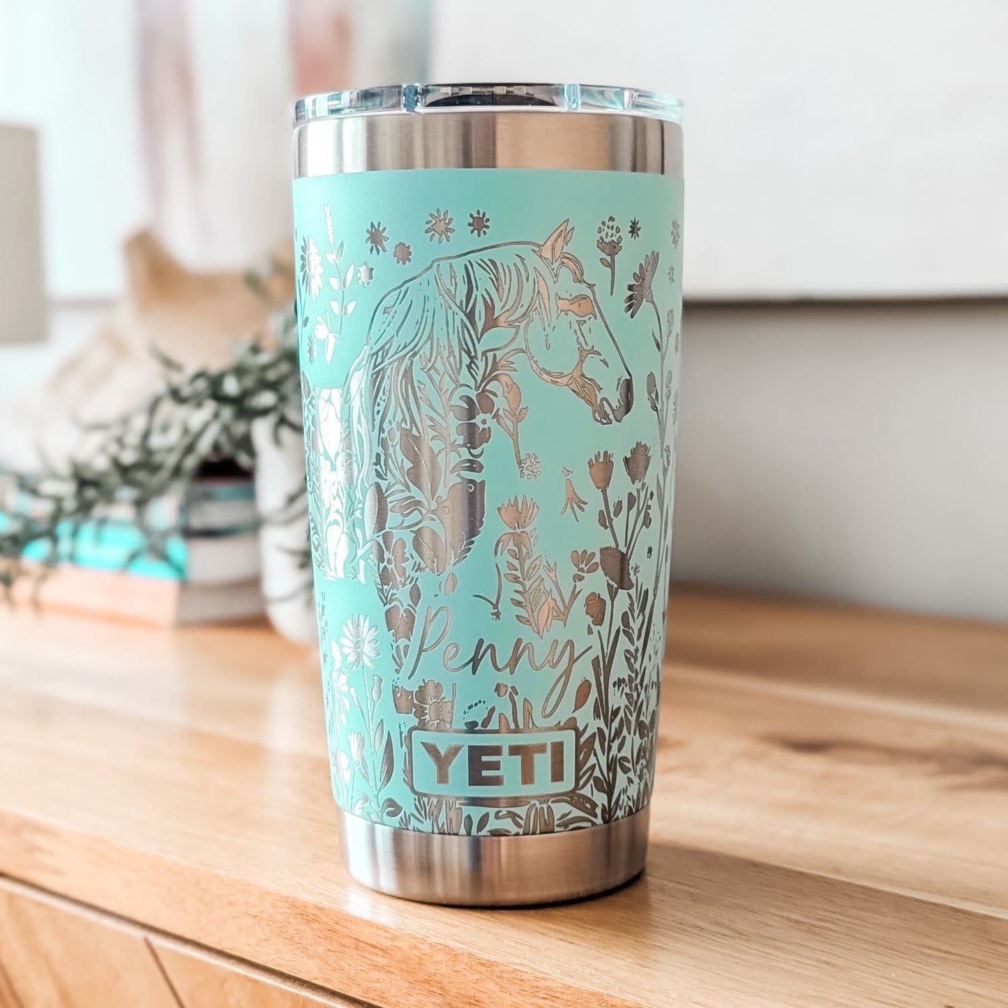 "Floral Horse" 360 Laser Engraved Tumbler - Premium Gift for Horse Lovers, Equestrians & Barn Managers - Authentic YETI