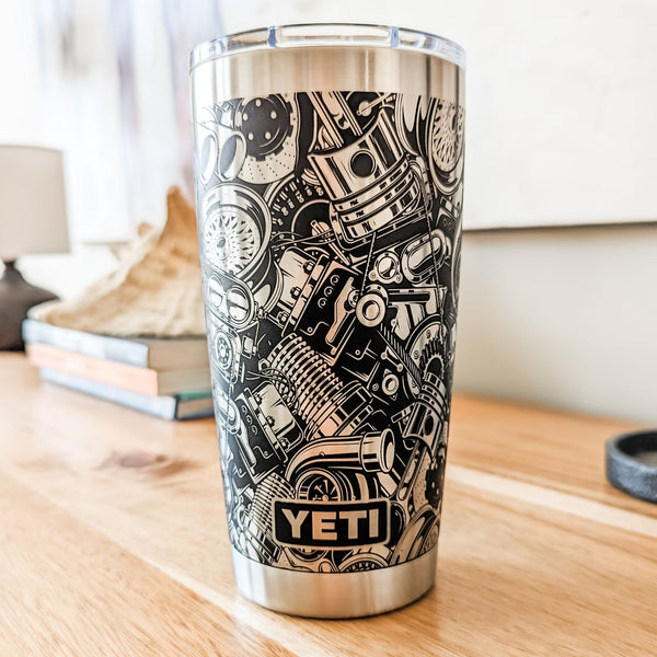 "Car Parts" 360 Laser Engraved Tumbler - Unique Gift for Car Guys, Mechanics & Gearheads - Authentic YETI