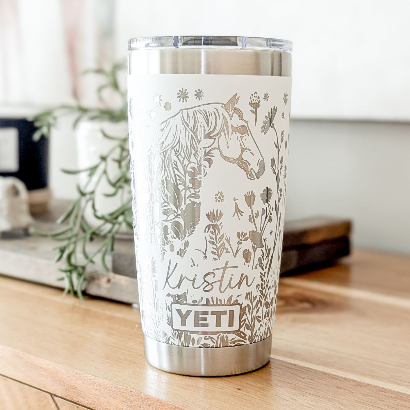 "Floral Horse" 360 Laser Engraved Tumbler - Premium Gift for Horse Lovers, Equestrians & Barn Managers - Authentic YETI