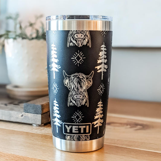 "Highland Cow" 360° Laser Engraved Tumbler - Nature Inspired Gift for Farmhouse Decor & Highland Cow Lovers - Authentic YETI