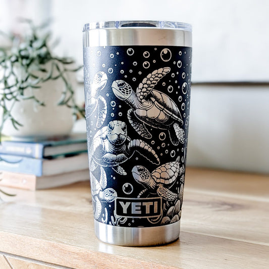 "Sea Turtles" 360° Laser Engraved Tumbler - Ocean Inspired Gift for Beach Lovers, Travelers & Marine Life Enthusiasts - Authentic YETI
