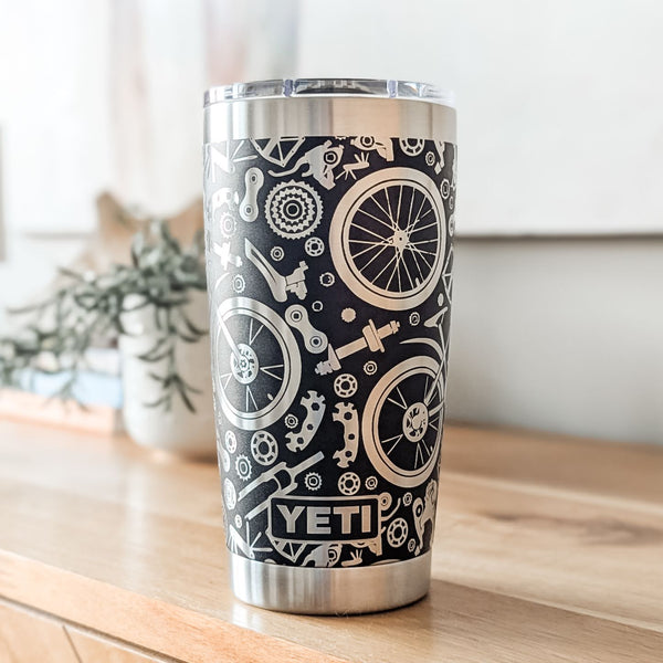 "Bicycle Parts" 360 Laser Engraved Tumbler - Unique Gift for Cyclists, Mountain Bikers & Triathletes - Authentic YETI