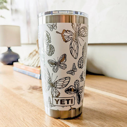 "Beautiful Butterflies" 360° Laser Engraved Tumbler - Whimsical Gift for Gardeners, Boho Aesthetic & Nature Lovers - Authentic YETI