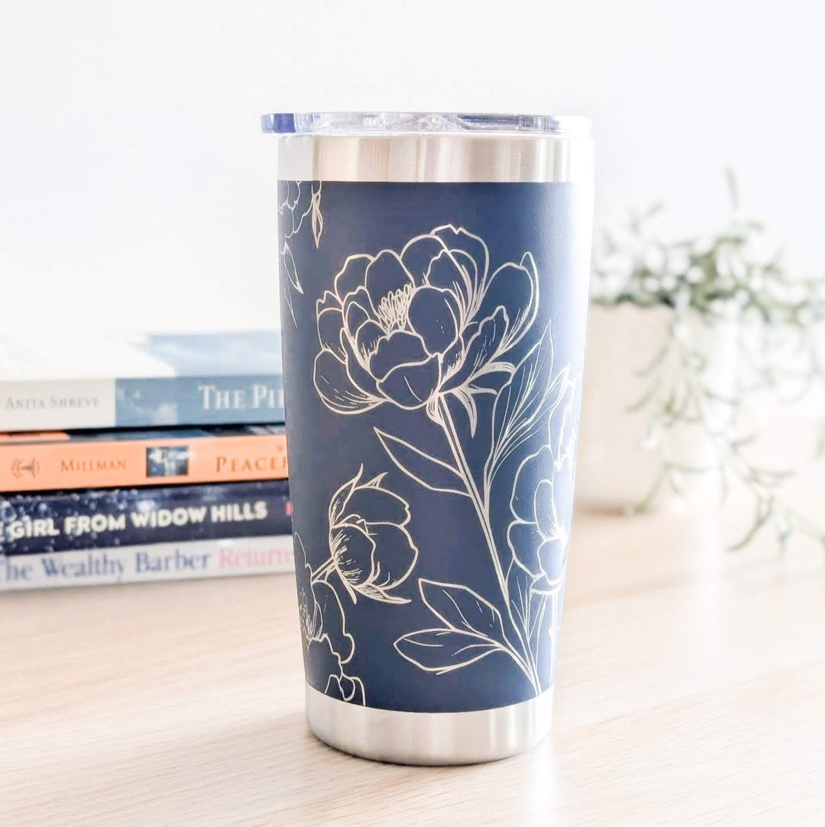 In Full Bloom" 360° Laser Engraved Peony Tumbler — Floral Gift for Gardeners & Nature Lovers