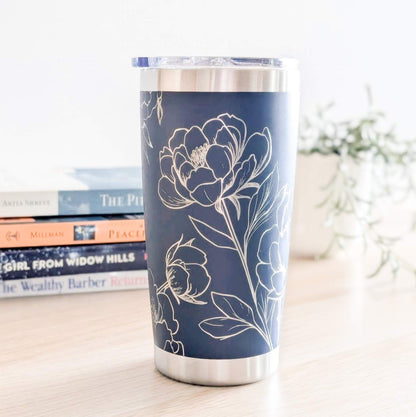 In Full Bloom" 360° Laser Engraved Peony Tumbler — Floral Gift for Gardeners & Nature Lovers