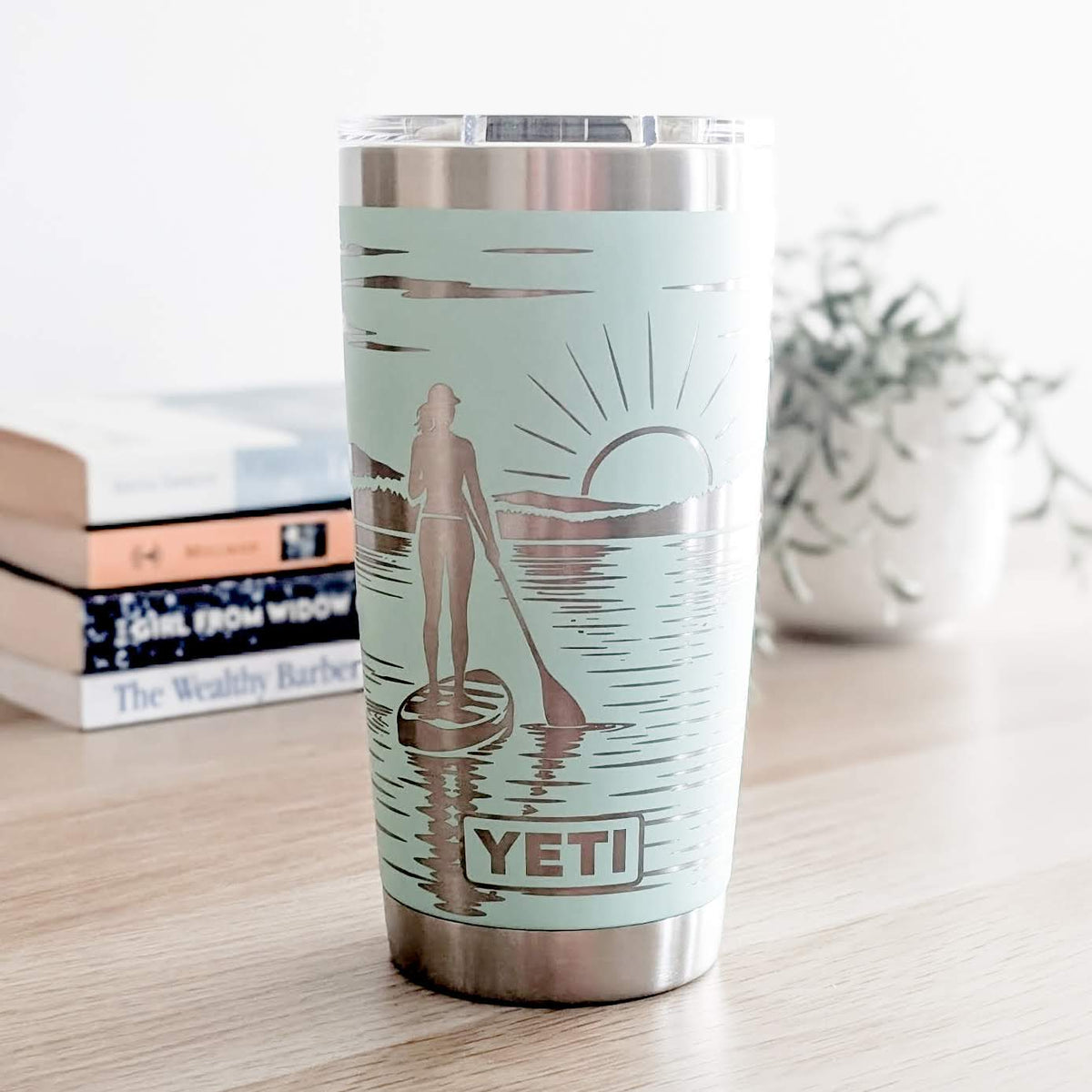 "Sunset Paddler" SUP 360° Laser Engraved Tumbler - Lake Gift for Paddleboarders & Outdoor Lovers - Authentic YETI