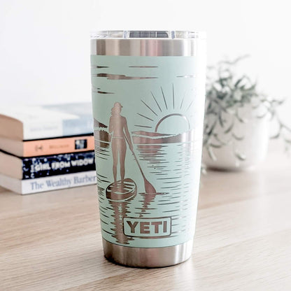 "Sunset Paddler" SUP 360° Laser Engraved Tumbler - Lake Gift for Paddleboarders & Outdoor Lovers - Authentic YETI