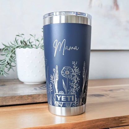 "Wildflowers" 360 Laser Engraved Tumbler - Floral Aesthetic Gift for Gardeners & Nature Lovers - Authentic YETI