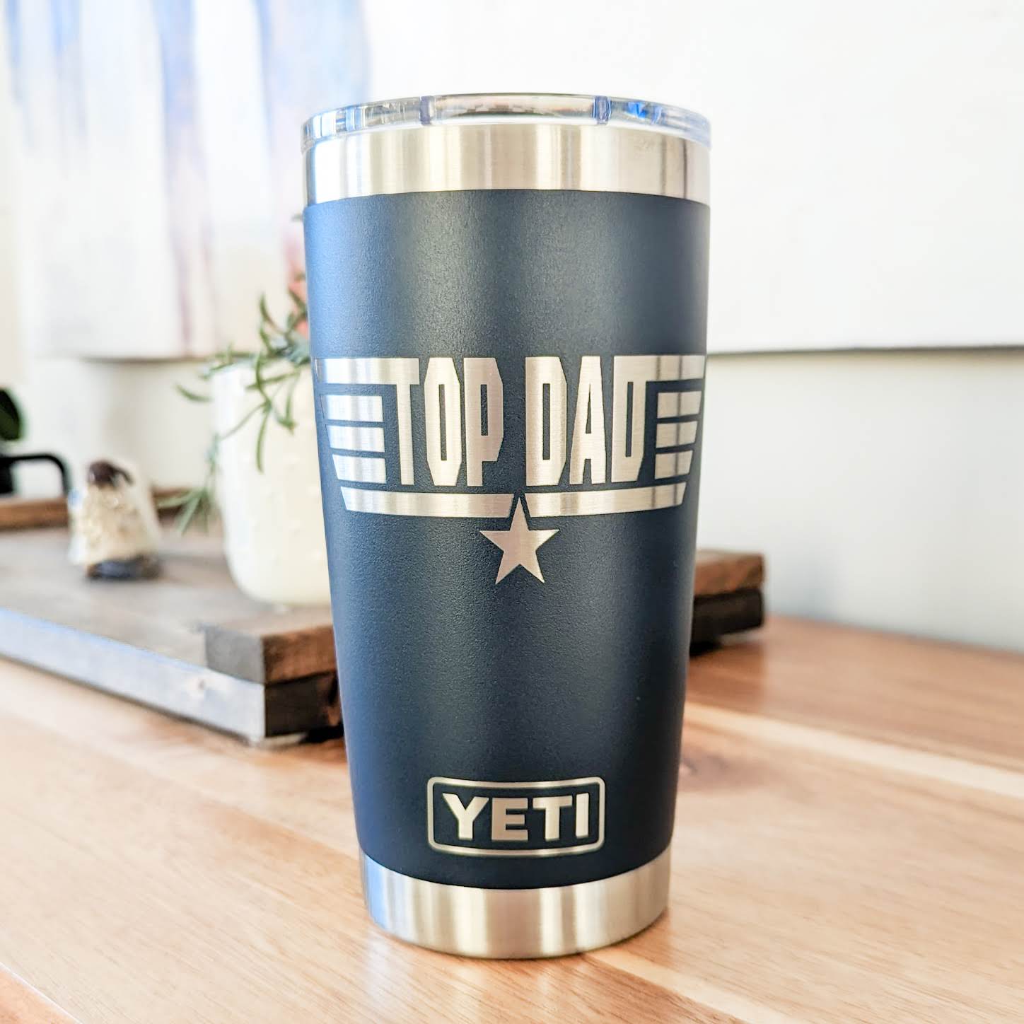 "TOP DAD" Top Gun Inspired 360 Laser Engraved Tumbler - Maverick Style Father's Day Gift for Dads - Authentic YETI