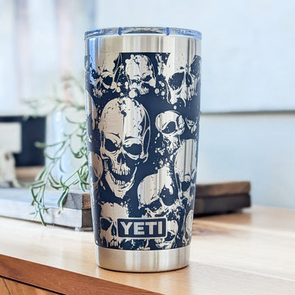 Gothic Evil Skulls 360 Laser Engraved Tumbler - Macabre Aesthetic Gift for Him or Her - Authentic YETI