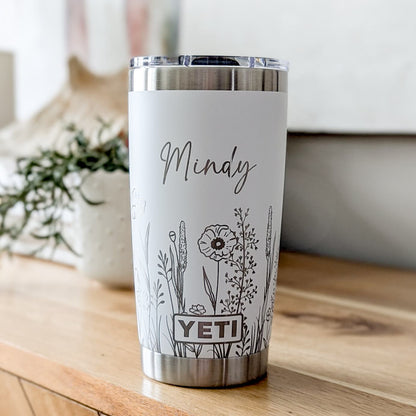 "Wildflowers" 360 Laser Engraved Tumbler - Floral Aesthetic Gift for Gardeners & Nature Lovers - Authentic YETI
