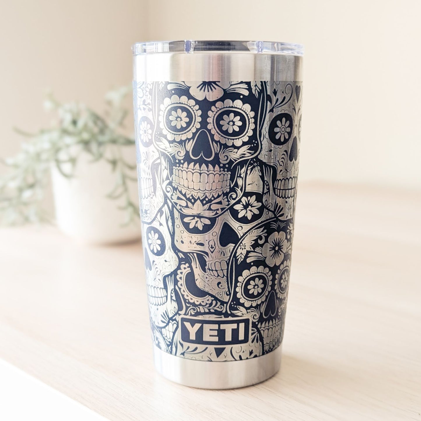  Intricate Sugar Skulls 360 Laser Engraved Tumbler - Gothic Día de los Muertos Gift YETI Tumbler