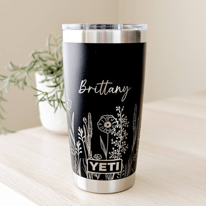 "Wildflowers" 360 Laser Engraved Tumbler - Floral Aesthetic Gift for Gardeners & Nature Lovers - Authentic YETI