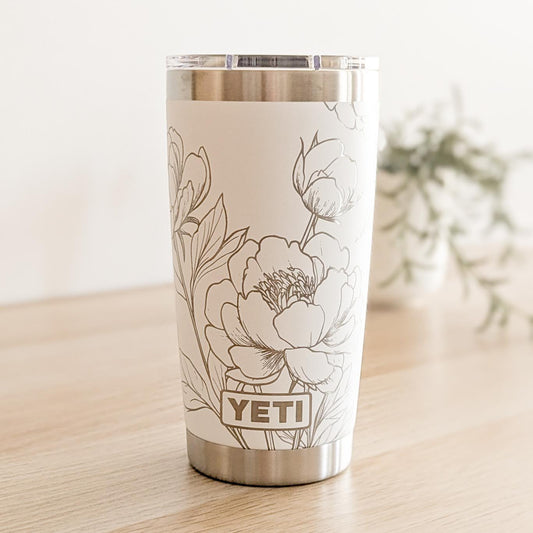 In Full Bloom" 360° Laser Engraved Peony Tumbler — Floral Gift for Gardeners & Nature Lovers — Authentic YETI