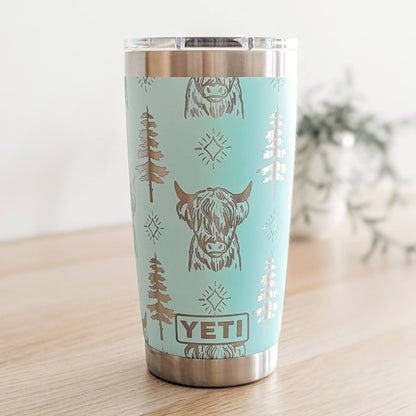 "Highland Cow" 360° Laser Engraved Tumbler - Nature Inspired Gift for Farmhouse Decor & Highland Cow Lovers - Authentic YETI