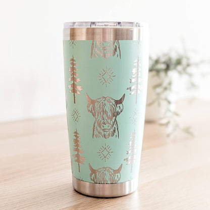 "Highland Cow" 360° Laser Engraved Tumbler - Nature Inspired Gift for Farmhouse Decor & Highland Cow Lovers - classic tumbler