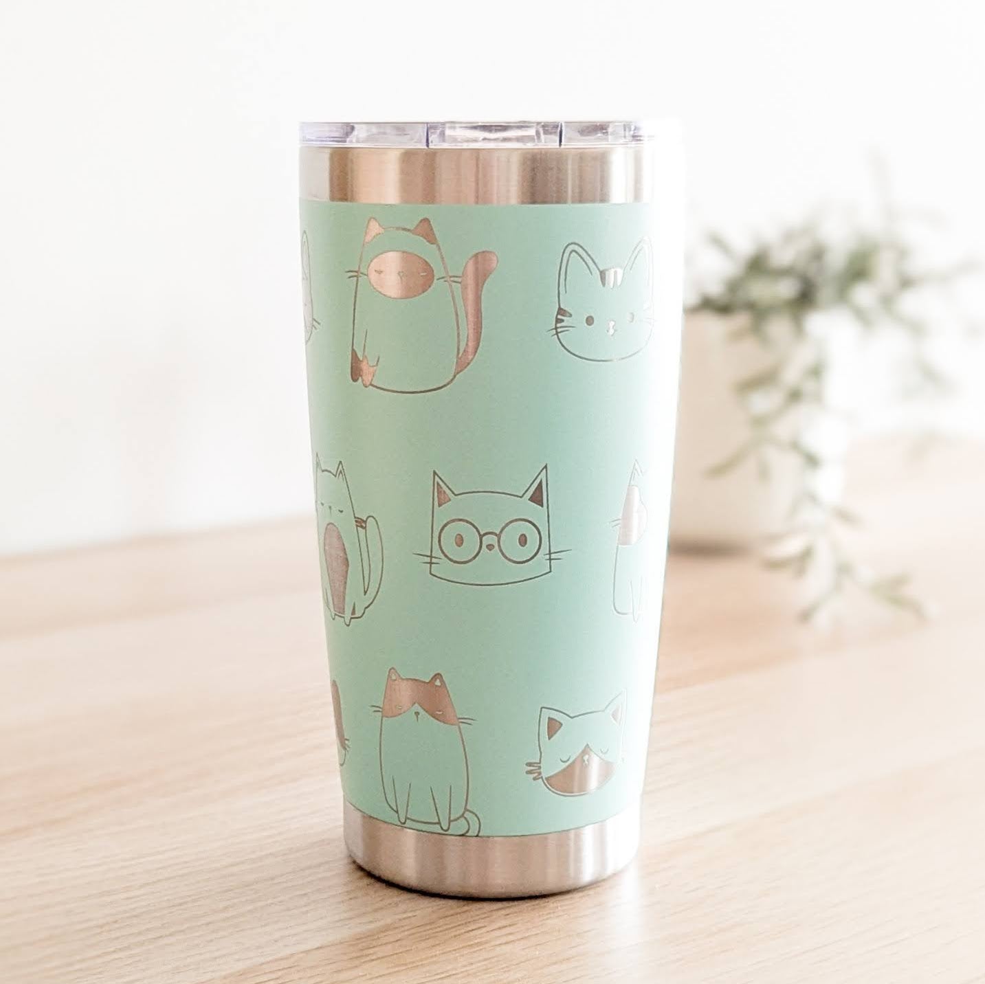 "All the Cats" Laser Engraved Tumbler - Seafoam