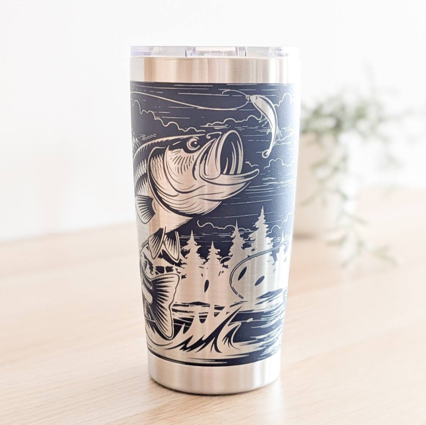 Hooked on Bass" 360° Laser Engraved Fishing Tumbler — Personalized Angler Gift for Bass Fishermen — Classic Tumbler
