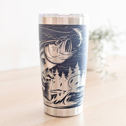 Hooked on Bass" 360° Laser Engraved Fishing Tumbler — Personalized Angler Gift for Bass Fishermen — Classic Tumbler