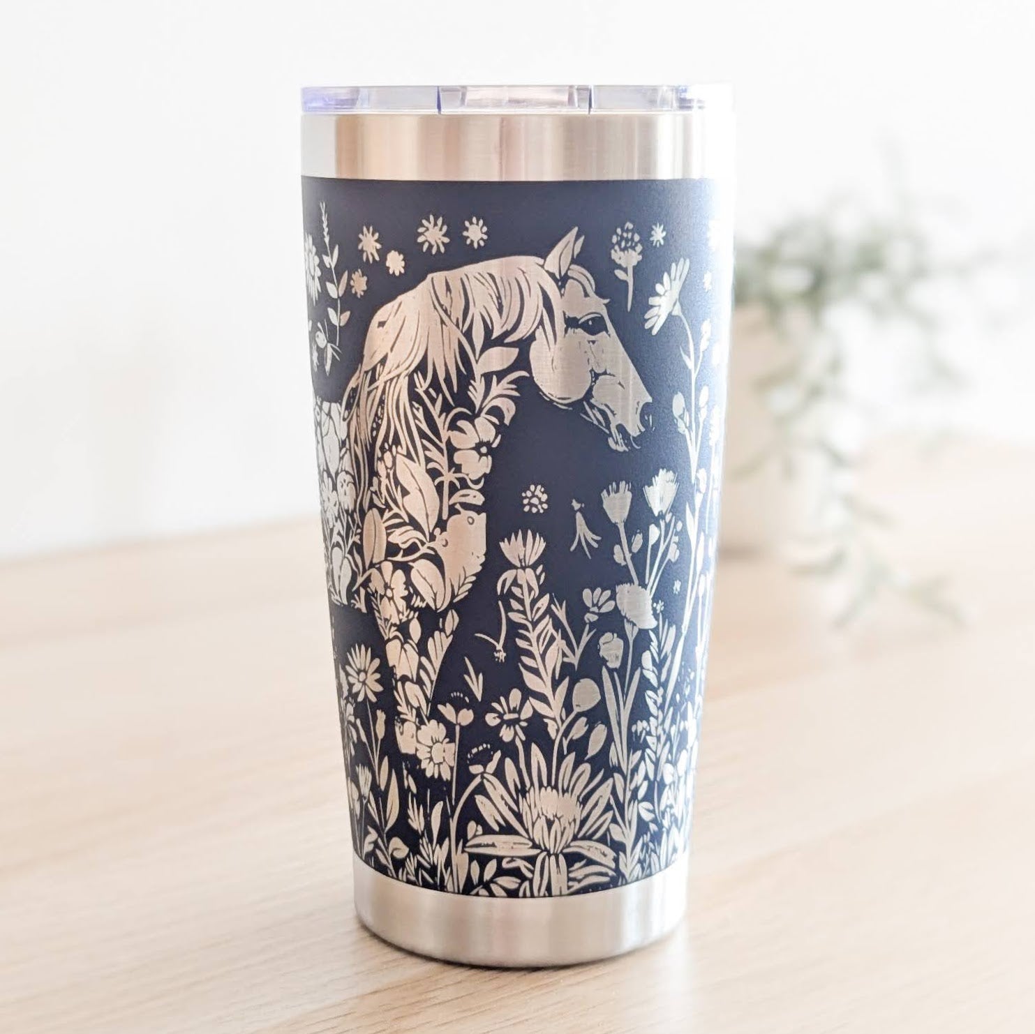 "Floral Horse" 360 Laser Engraved Tumbler - Premium Gift for Horse Lovers, Equestrians & Barn Managers - Classic Tumbler
