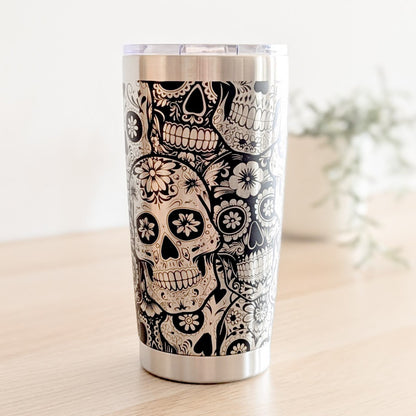  Intricate Sugar Skulls 360 Laser Engraved Tumbler - Gothic Día de los Muertos Gift Classic Tumbler