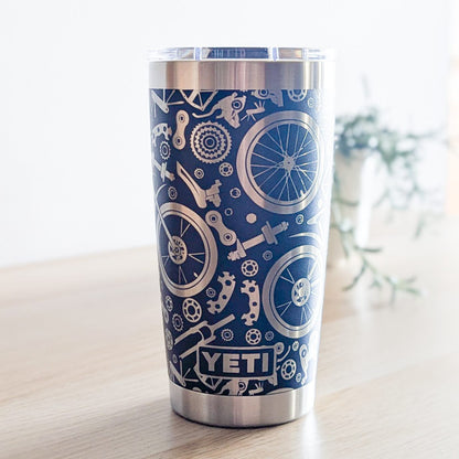 "Bicycle Parts" 360° Laser Engraved Tumbler — Cycling Gift for Cyclists & Mountain Bikers — Authentic YETI