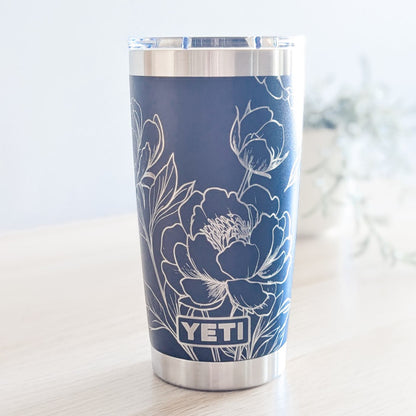 In Full Bloom" 360° Laser Engraved Peony Tumbler — Floral Gift for Gardeners & Nature Lovers — Authentic YETI