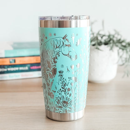 "Floral Horse" 360 Laser Engraved Tumbler - Premium Gift for Horse Lovers, Equestrians & Barn Managers - Classic Tumbler