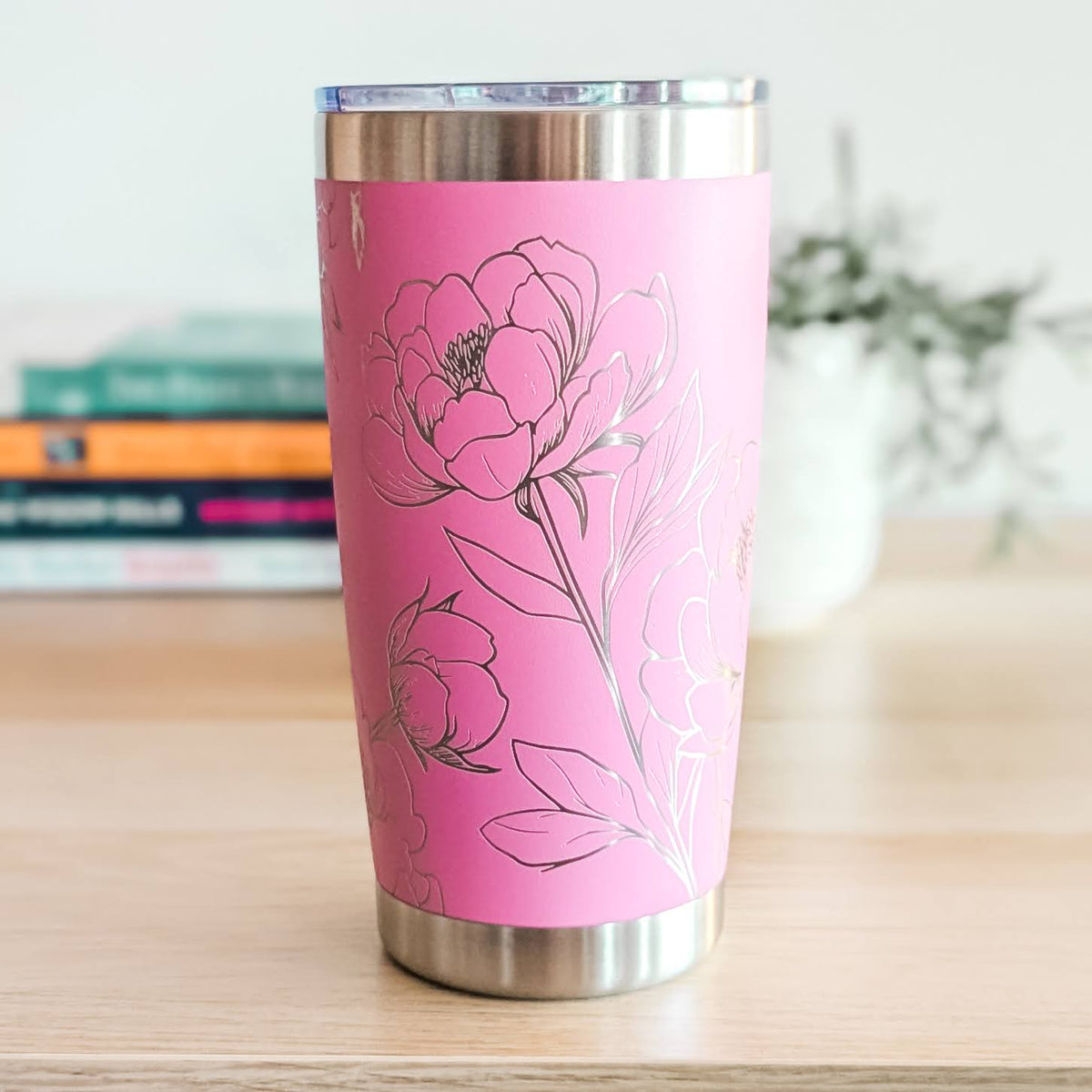 In Full Bloom" 360° Laser Engraved Peony Tumbler — Floral Gift for Gardeners & Nature Lovers