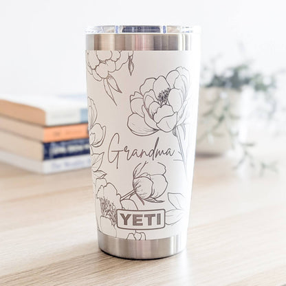 In Full Bloom" 360° Laser Engraved Peony Tumbler — Floral Gift for Gardeners & Nature Lovers — Authentic YETI