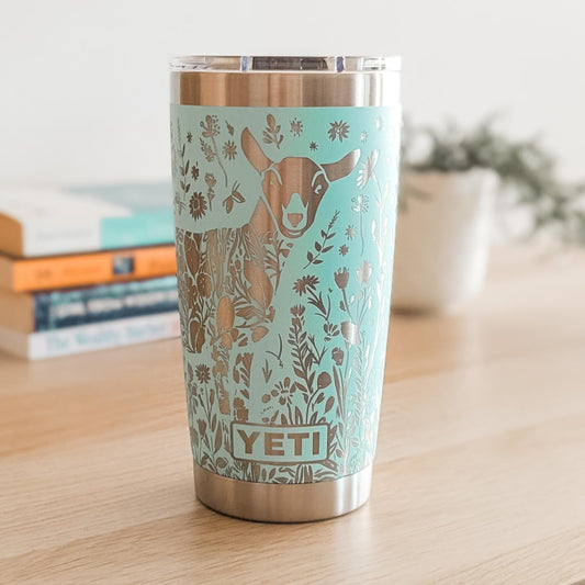 "Floral Goat" 360° Laser Engraved Tumbler — Gift for Goat and Farm Lovers