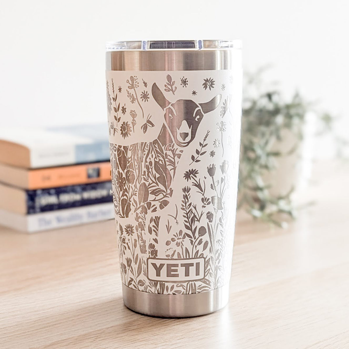"Floral Goat" 360° Laser Engraved Tumbler — Gift for Goat and Farm Lovers