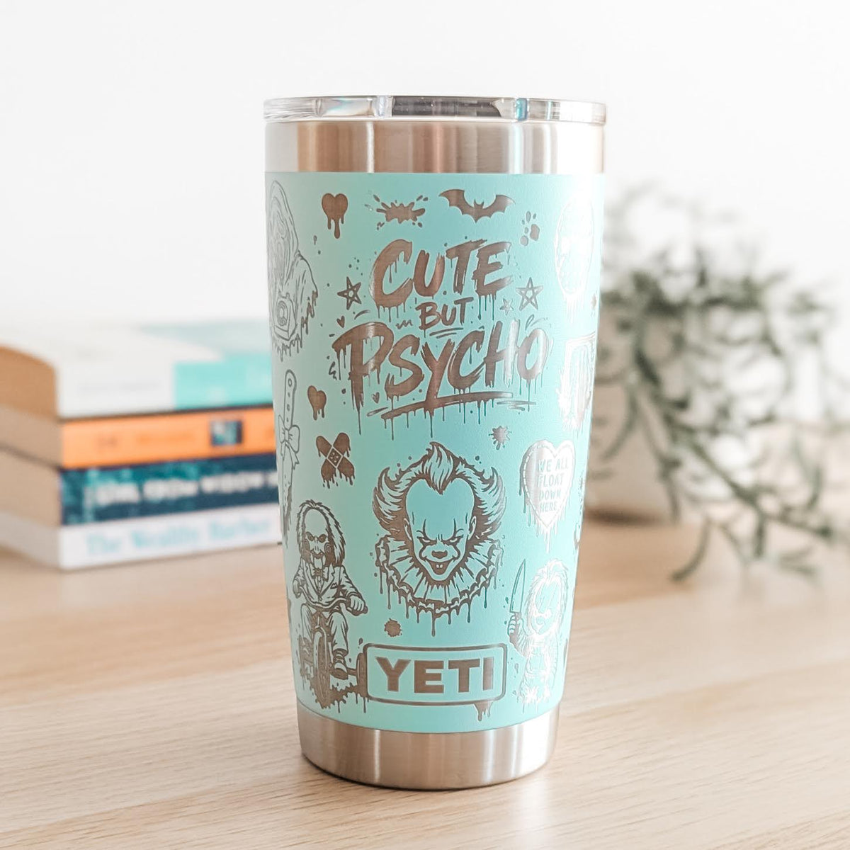 "Cute but Psyco" 360° Laser Engraved Tumbler - Halloween Gift for Horror Movie Fans - Genuine YETI