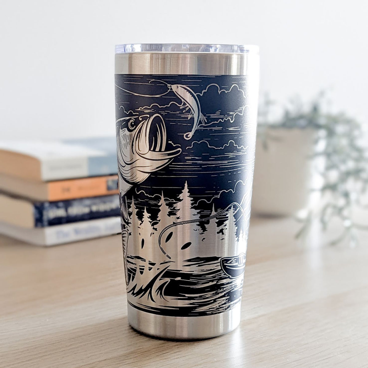 Hooked on Bass" 360° Laser Engraved Fishing Tumbler — Personalized Angler Gift for Bass Fishermen 