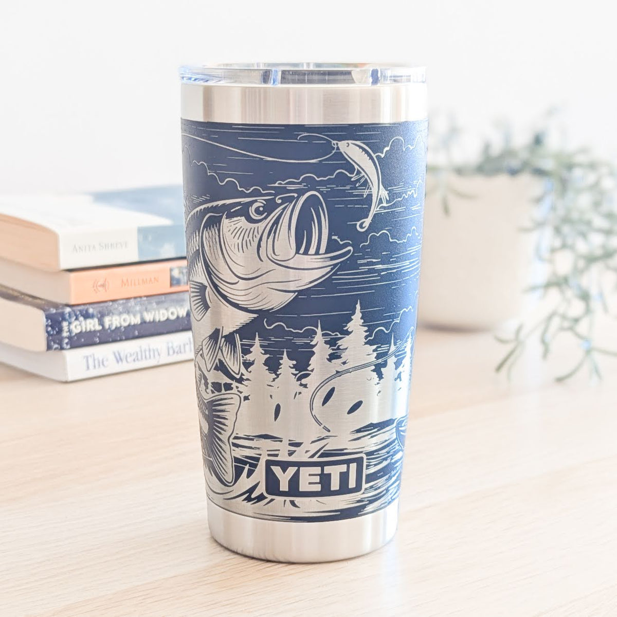 Hooked on Bass" 360° Laser Engraved Fishing Tumbler — Personalized Angler Gift for Bass Fishermen