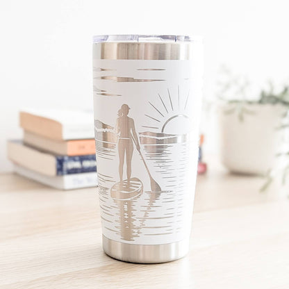 "Sunset Paddler" SUP 360° Laser Engraved Tumbler - Lake Gift for Paddleboarders & Outdoor Lovers 