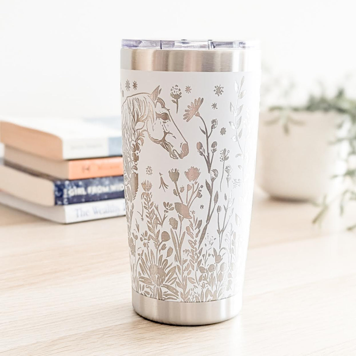 "Floral Horse" 360 Laser Engraved Tumbler - Premium Gift for Horse Lovers, Equestrians & Barn Managers - Classic Tumbler