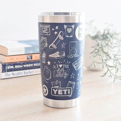 "90s Kid" 360 Laser Engraved Tumbler - Retro Nostalgia Millennial Gift & Aesthetic Throwback - Authentic YETI