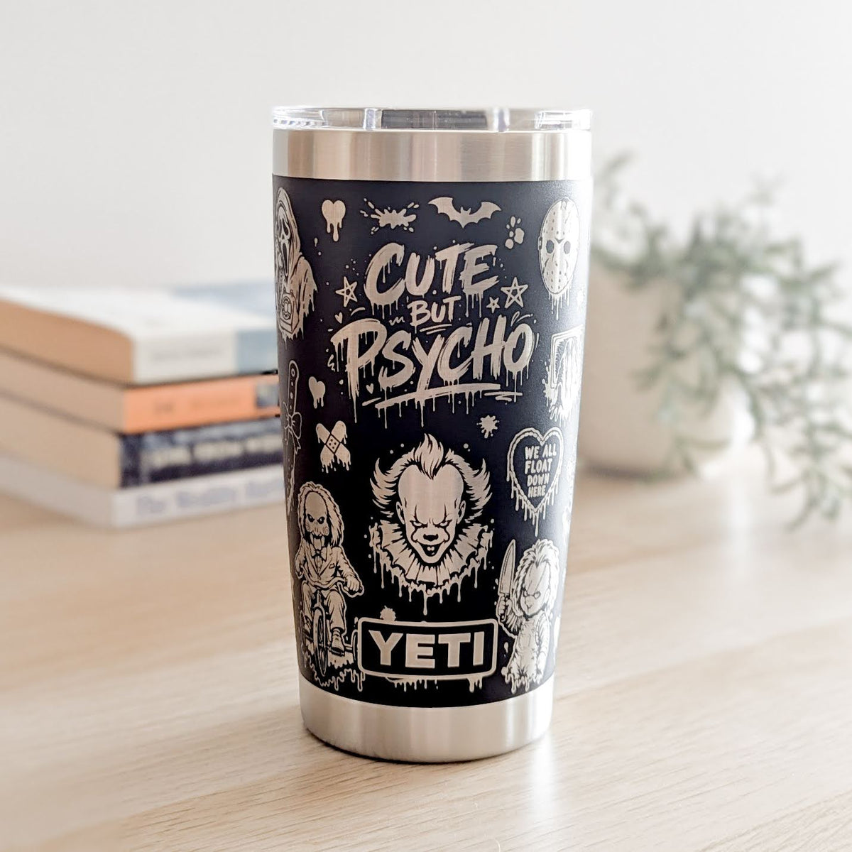 "Cute but Psyco" 360° Laser Engraved Tumbler - Halloween Gift for Horror Movie Fans - Genuine YETI
