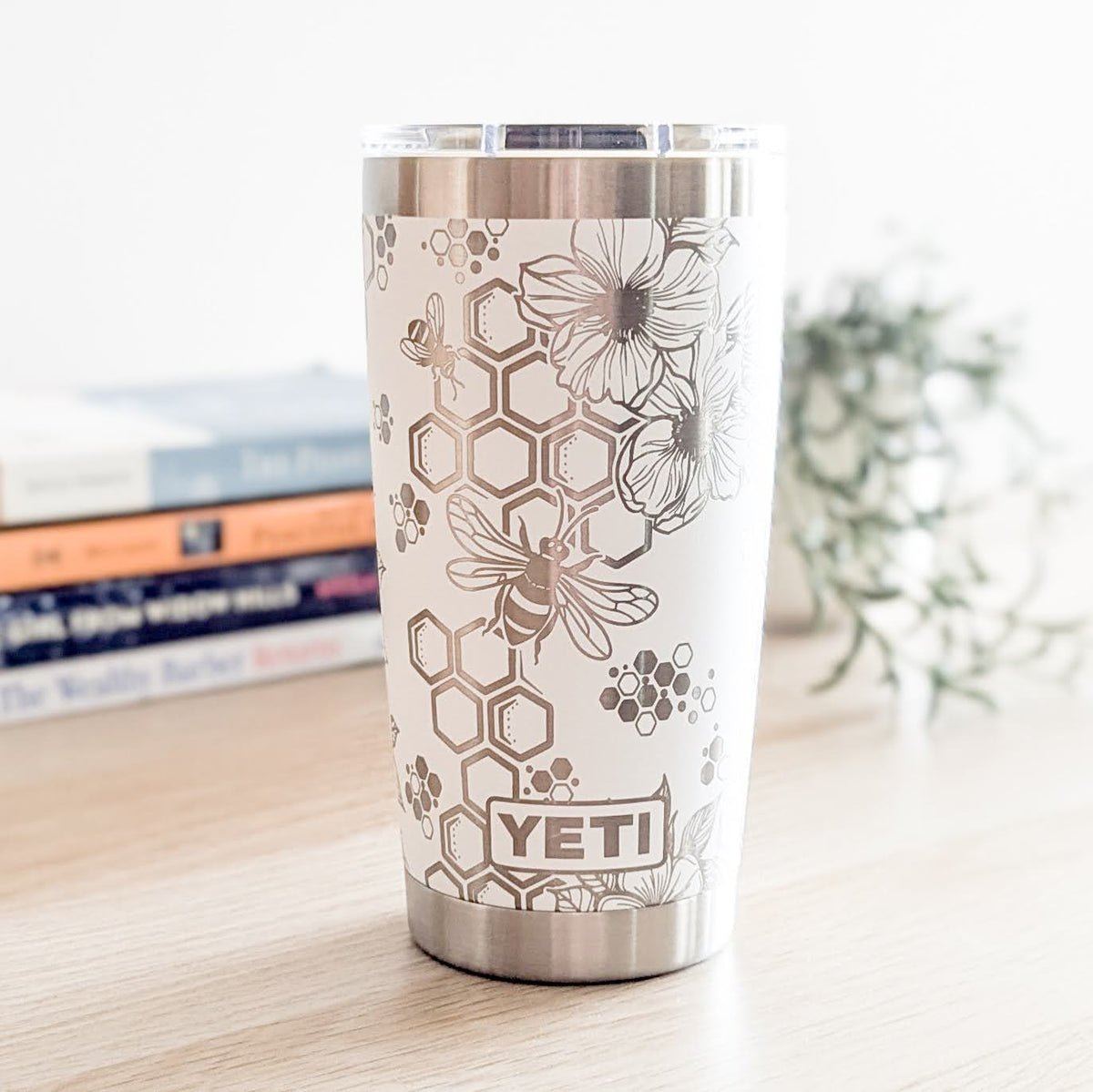 "Bee Happy" 360° Laser Engraved Honeycomb Bee Tumbler - Gift for Bee Lovers & Beekeepers - Authentic YETI